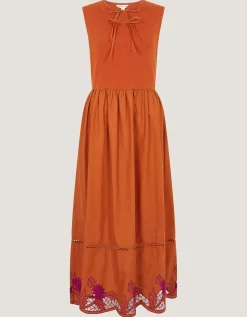 Fiona Sleeveless Floral Embroidered Maxi Dress Orange