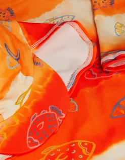 Fish Print UPF50+ Swimsuit & Sun Hat Orange