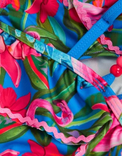 Flamingo Asymmetrical Frill Bikini Set Blue