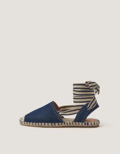 Fliss Stripe Chambray Espadrille Flats Blue