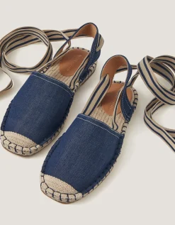 Fliss Stripe Chambray Espadrille Flats Blue