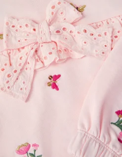 Floral Broderie Bow Sweatshirt Pink