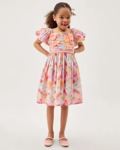 Floral Broderie Puff Sleeve Party Dress Multi