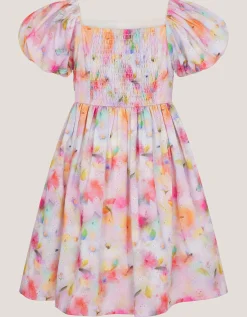 Floral Broderie Puff Sleeve Party Dress Multi