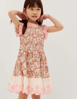 Floral Broderie Smocked Jersey Dress Multi