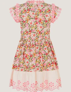 Floral Broderie Smocked Jersey Dress Multi
