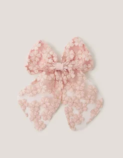 Floral Embroidered Bow Hair Clip