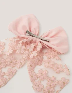 Floral Embroidered Bow Hair Clip