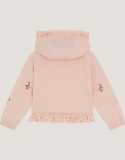 Floral Embroidered Broderie Hoodie Pink