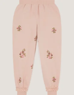 Floral Embroidered Broderie Joggers Pink