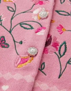Floral Embroidered Collar Cardigan Pink