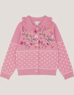 Floral Embroidered Collar Cardigan Pink