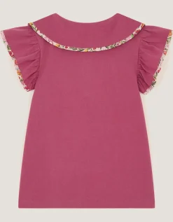 Floral Embroidered Cotton T-Shirt Pink