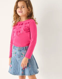 Floral Embroidered Denim Mini Skirt Blue