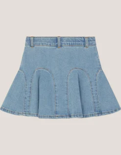 Floral Embroidered Denim Mini Skirt Blue