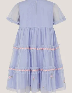 Floral Embroidered Floral Tulle Tier Dress Blue