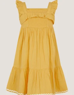 Floral Embroidered Frill Dress Yellow