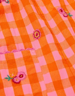 Floral Embroidered Gingham Playsuit Orange