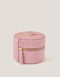 Floral Embroidered Initial Jewellery Box Pink