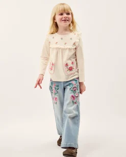 Floral Embroidered Long Sleeve Top Ivory