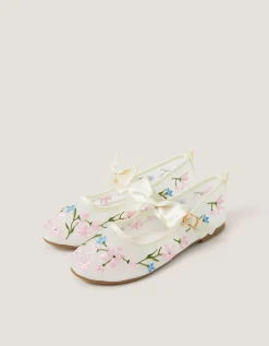Floral Embroidered Mesh Ballet Flats Multi