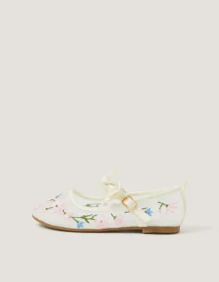 Floral Embroidered Mesh Ballet Flats Multi