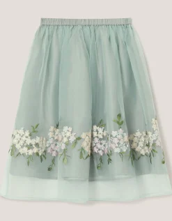 Floral Embroidered Party Skirt Green