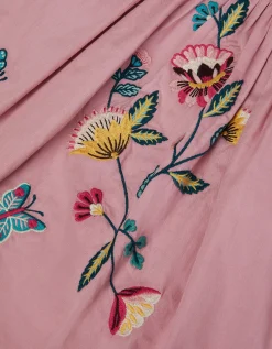 Floral Embroidered Puff Sleeve Dress Purple