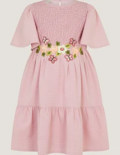 Floral Embroidered Smocked Dress Pink