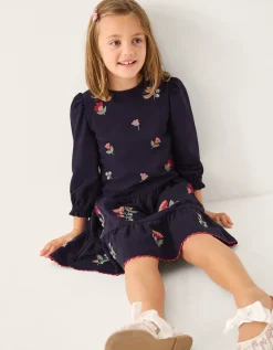 Floral Embroidered Tiered Dress Blue