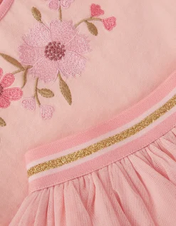 Floral Embroidered Top & Skirt Set Pink