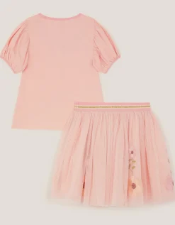 Floral Embroidered Top & Skirt Set Pink