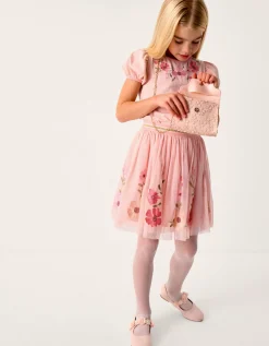 Floral Embroidered Top & Skirt Set Pink