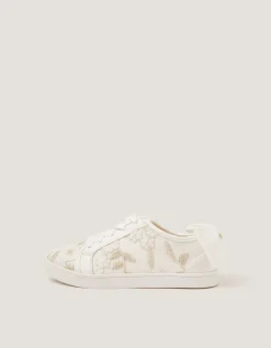 Floral Embroidered Trainers Ivory