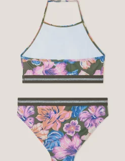 Floral Halter Bralette Bikini Set Green
