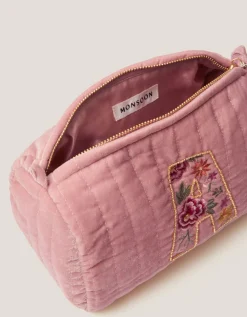 Floral Initial Quilted Beauty Bag Pink