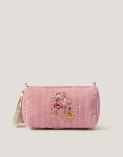 Floral Initial Quilted Beauty Bag Pink