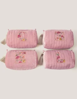 Floral Initial Quilted Beauty Bag Pink