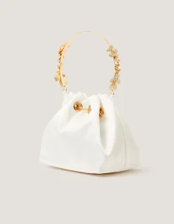 Floral Metal Handle Bag Ivory
