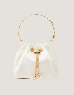 Floral Metal Handle Bag Ivory