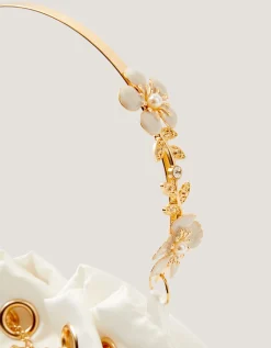 Floral Metal Handle Bag Ivory