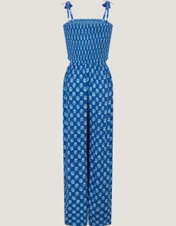 Floral Print Cut-Out Jumpsuit Blue