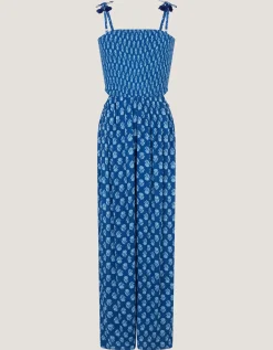 Floral Print Cut-Out Jumpsuit Blue