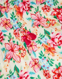 Floral Print Pom Pom Kaftan White