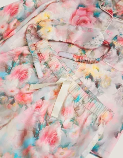 Floral Print Satin Long Pyjama & Eye Mask Set Multi
