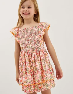 Floral Smocked Playsuit Pink