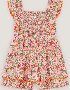 Floral Smocked Playsuit Pink