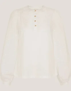 Flossy Embroidered Sleeve Top Ivory