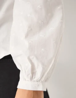 Flossy Embroidered Sleeve Top Ivory