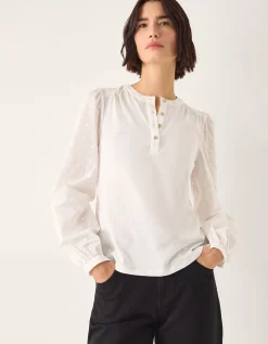 Flossy Embroidered Sleeve Top Ivory